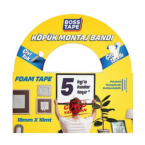 BOSS TAPE 2725 ÇİFT TARAFLI KÖPÜK BANT 18mmx10m (HAFİF AĞIRLIK 5kg) - 1