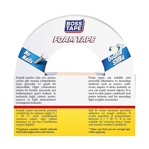 BOSS TAPE 2725 ÇİFT TARAFLI KÖPÜK BANT 18mmx10m (HAFİF AĞIRLIK 5kg) - 3