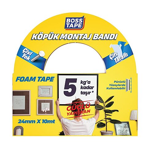 BOSS TAPE 2732 ÇİFT TARAFLI KÖPÜK BANT 24mmx10m (HAFİF AĞIRLIK 5kg) - 1