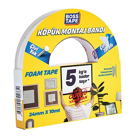BOSS TAPE 2732 ÇİFT TARAFLI KÖPÜK BANT 24mmx10m (HAFİF AĞIRLIK 5kg) - 2