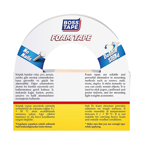 BOSS TAPE 2749 ÇİFT TARAFLI KÖPÜK BANT 48mmx10m (HAFİF AĞIRLIK 5kg) - 3