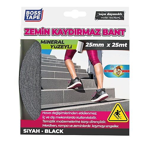 BOSS TAPE 2879 ZEMİN MERDİVEN KAYDIRMAZ BANT 25mmx25m SİYAH - 1