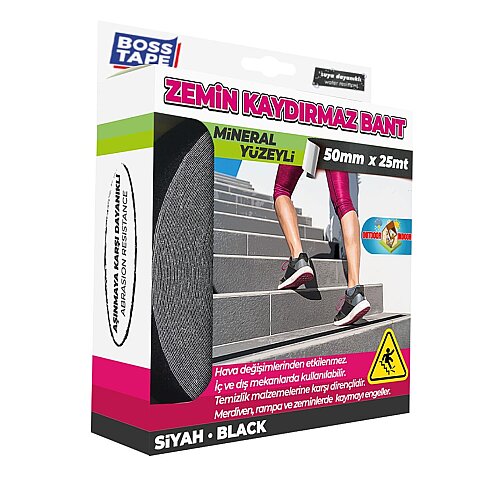 BOSS TAPE 2893 ZEMİN MERDİVEN KAYDIRMAZ BANT 50mmx25m SİYAH - 1