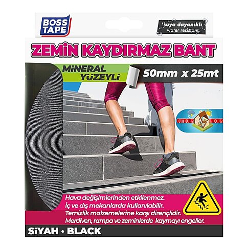 BOSS TAPE 2893 ZEMİN MERDİVEN KAYDIRMAZ BANT 50mmx25m SİYAH - 2