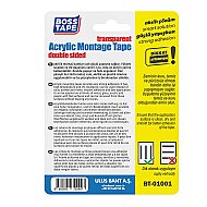 BOSS TAPE 2947 ÇİFT TARAFLI AKRİLİK MONTAJ BANDI 18mmx2m ŞEFFAF - 3