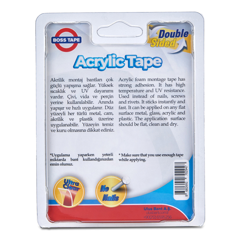 BOSS TAPE 2947 ÇİFT TARAFLI AKRİLİK MONTAJ BANDI 18mmx2m ŞEFFAF - 3