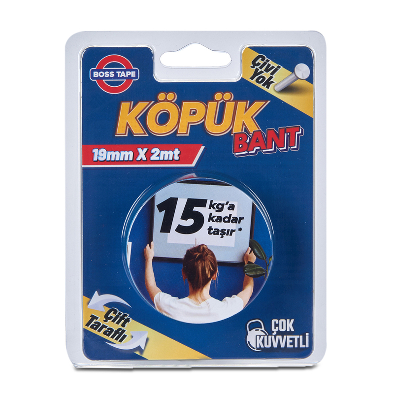 BOSS TAPE 2985 ÇİFT TARAFLI KÖPÜK BANT 19mmx2m (ÇOK KUVVETLİ 15kg)