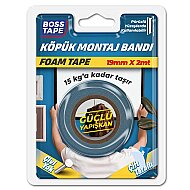 BOSS TAPE 2985 ÇİFT TARAFLI KÖPÜK BANT 19mmx2m (ÇOK KUVVETLİ 15kg) - BOSS TAPE