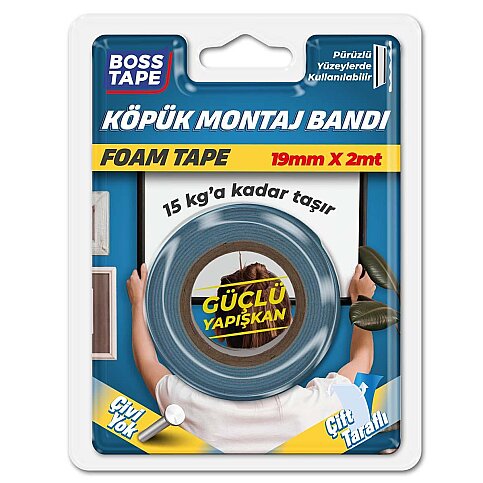 BOSS TAPE 2985 ÇİFT TARAFLI KÖPÜK BANT 19mmx2m (ÇOK KUVVETLİ 15kg) - 1