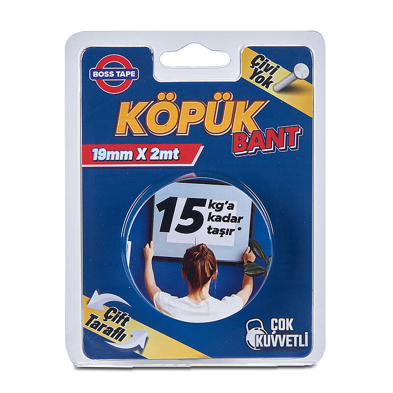 BOSS TAPE 2985 ÇİFT TARAFLI KÖPÜK BANT 19mmx2m (ÇOK KUVVETLİ 15kg)