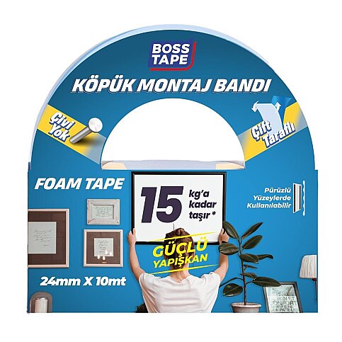 BOSS TAPE 3005 ÇİFT TARAFLI KÖPÜK BANT 24mmx10m (ÇOK KUVVETLİ 15kg) - 1
