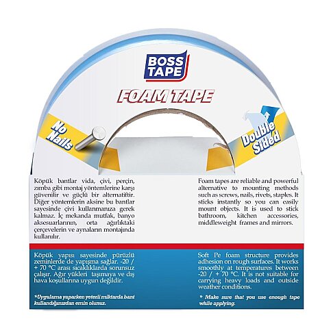 BOSS TAPE 3012 ÇİFT TARAFLI KÖPÜK BANT 48mmx10m (ÇOK KUVVETLİ 15kg) - 3