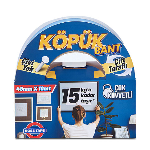 BOSS TAPE 3012 ÇİFT TARAFLI KÖPÜK BANT 48mmx10m (ÇOK KUVVETLİ 15kg) - 1