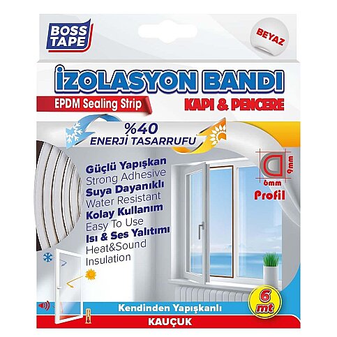 BOSS TAPE 3159 KAPI PENCERE İZOLASYON BANDI 9mmx6m BEYAZ - 1