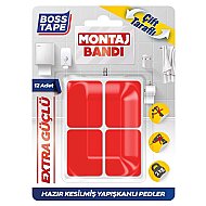 BOSS TAPE 3876 ÇİFT TARAFLI EKSTRA GÜÇLÜ MONTAJ BANDI PED 25mmx30mm 12Lİ BLİSTER - BOSS TAPE