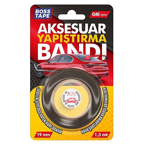 BOSS TAPE 3920 ÇİFT OTO AKSESUAR YAPIŞTIRMA BANDI 19mmx1.5m GRİ - 1