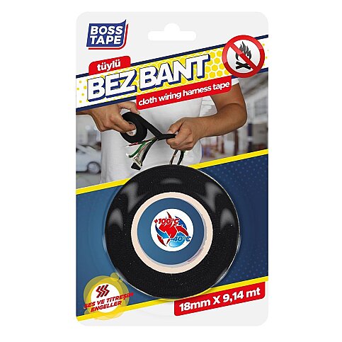 BOSS TAPE 3937 TÜYLÜ BEZ ELEKTRİK BANDI 18mmx9.14m SİYAH - 1