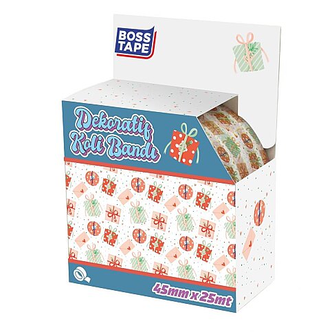 BOSS TAPE 4590 DESENLİ DEKORATİF KOLİ BANDI 45mmx25m HEDİYE PAKETİ - 1