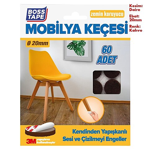 BOSS TAPE 5252 ZEMİN KORUYUCU MOBİLYA ALTI KEÇESİ YUVARLAK 20mm 60LI KAHVE - 1