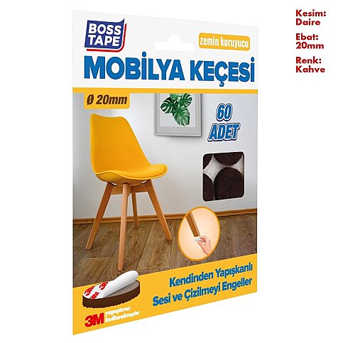 BOSS TAPE 5252 ZEMİN KORUYUCU MOBİLYA ALTI KEÇESİ YUVARLAK 20mm 60LI KAHVE - 2