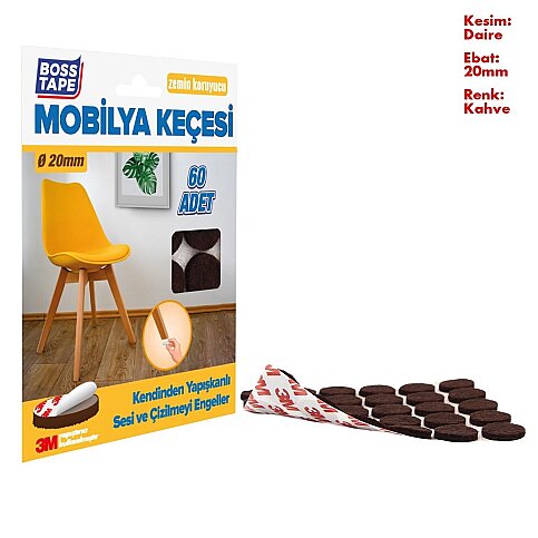 BOSS TAPE 5252 ZEMİN KORUYUCU MOBİLYA ALTI KEÇESİ YUVARLAK 20mm 60LI KAHVE - 4