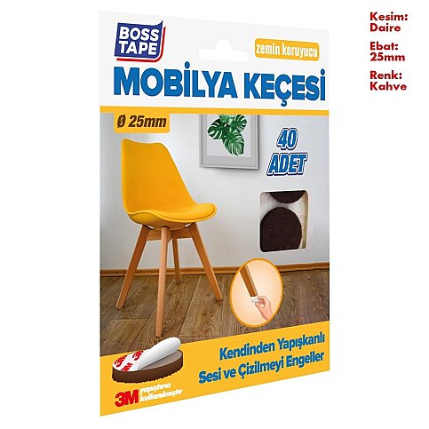 BOSS TAPE 5269 ZEMİN KORUYUCU MOBİLYA ALTI KEÇESİ YUVARLAK 25mm 40LI KAHVE - 1