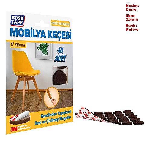 BOSS TAPE 5269 ZEMİN KORUYUCU MOBİLYA ALTI KEÇESİ YUVARLAK 25mm 40LI KAHVE - 2