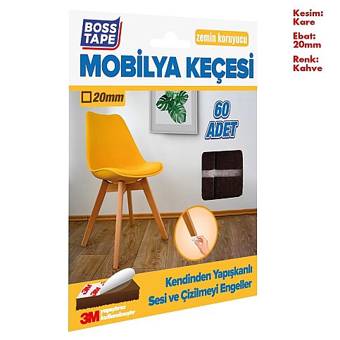 BOSS TAPE 5276 ZEMİN KORUYUCU MOBİLYA ALTI KEÇESİ KARE 20mmx20mm 60LI KAHVE - 2