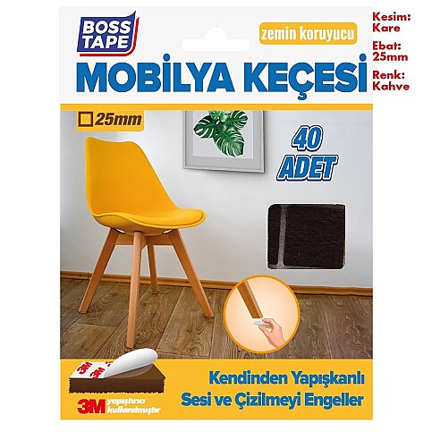BOSS TAPE 5283 ZEMİN KORUYUCU MOBİLYA ALTI KEÇESİ KARE 25mmx25mm 40LI KAHVE - 1