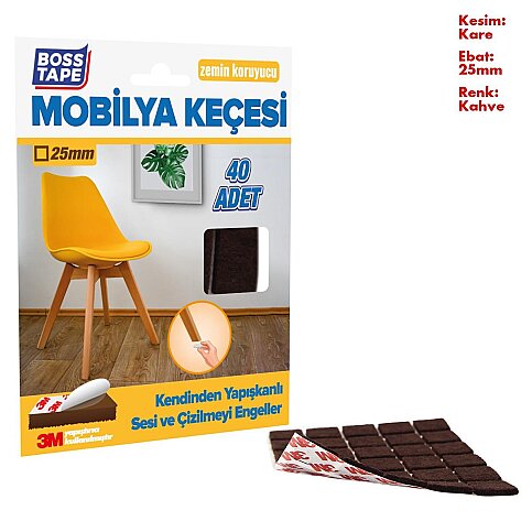 BOSS TAPE 5283 ZEMİN KORUYUCU MOBİLYA ALTI KEÇESİ KARE 25mmx25mm 40LI KAHVE - 2