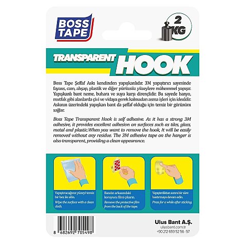 BOSS TAPE 5498 PLASTİK KÜÇÜK ASKI ŞEFFAF 2Lİ BLİSTER - 2