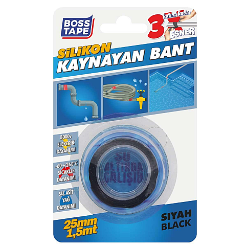BOSS TAPE 6198 SUYA DAYANIKLI SİLİKON KAYNAYAN BANT 25mmx1.5m SİYAH - 1