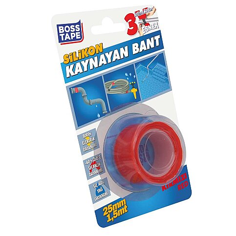 BOSS TAPE 6259 SUYA DAYANIKLI SİLİKON KAYNAYAN BANT 25mmx1.5m KIRMIZI - 2
