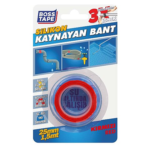 BOSS TAPE 6259 SUYA DAYANIKLI SİLİKON KAYNAYAN BANT 25mmx1.5m KIRMIZI - 1
