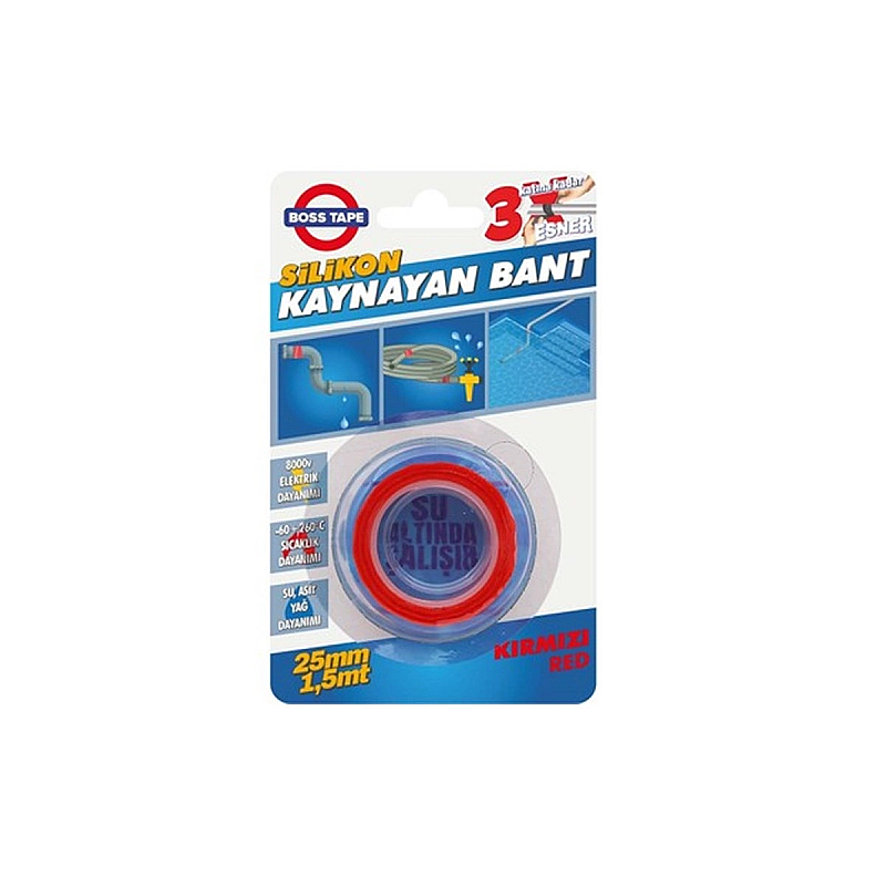 BOSS TAPE 6259 SUYA DAYANIKLI SİLİKON KAYNAYAN BANT 25mmx1.5m KIRMIZI