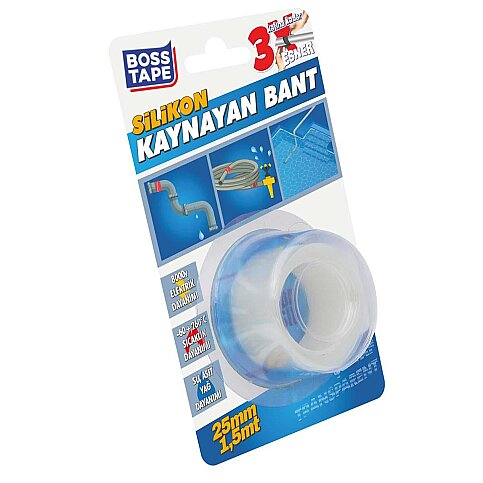 BOSS TAPE 6266 SUYA DAYANIKLI SİLİKON KAYNAYAN BANT 25mmx1.5m ŞEFFAF - 2