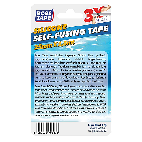 BOSS TAPE 6266 SUYA DAYANIKLI SİLİKON KAYNAYAN BANT 25mmx1.5m ŞEFFAF - 1