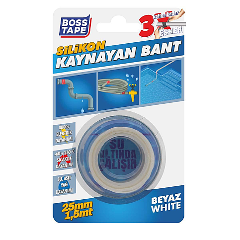 BOSS TAPE 6273 SUYA DAYANIKLI SİLİKON KAYNAYAN BANT 25mmx1.5m BEYAZ - 1