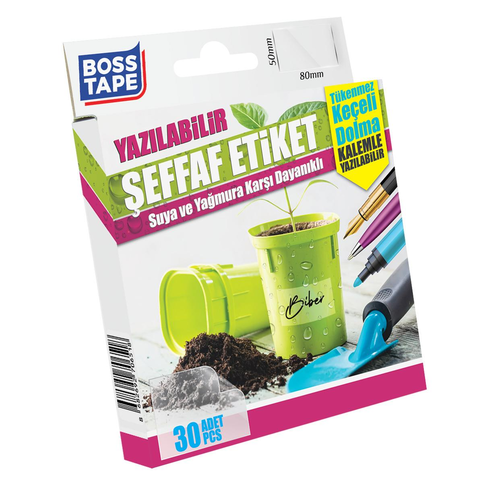 Boss Tape 6518 Suya Dayanıklı Yazılabilir Etiket Şeffaf 50X80Mm 30Lu - 2