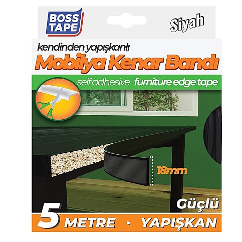 BOSS TAPE 6648 MOBİLYA KENAR BANDI 18mmx5m SİYAH - 1