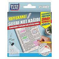 BOSS TAPE 6693 YAPIŞKANLI NOT KAĞIDI 75x75mm ŞEFFAF 25Lİ - BOSS TAPE