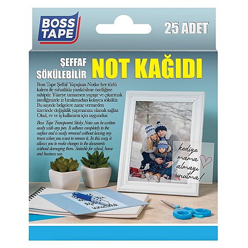 BOSS TAPE 6693 YAPIŞKANLI NOT KAĞIDI 75x75mm ŞEFFAF 25Lİ - 2