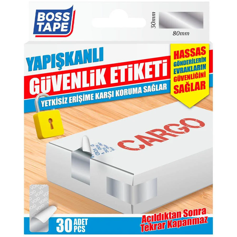 BOSS TAPE 6730 VOİD DİKDÖRTGEN GÜVENLİK ETİKETİ 30x80mm 30LU