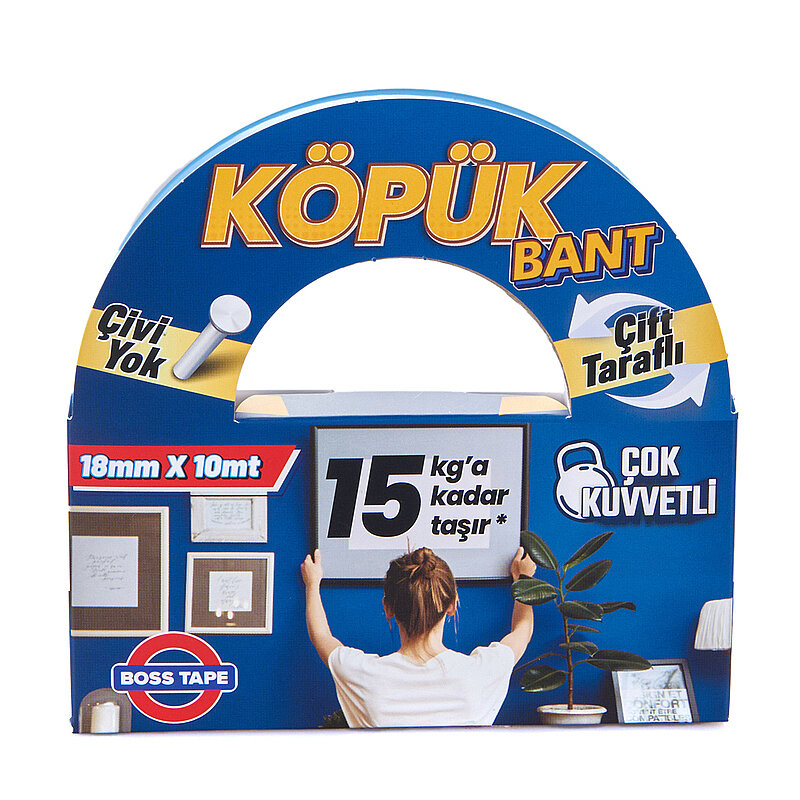 BOSS TAPE 2992 ÇİFT TARAFLI KÖPÜK BANT 18mmx10m (ÇOK KUVVETLİ 15kg)