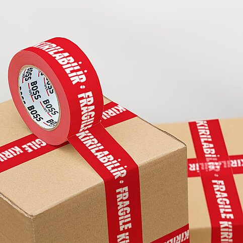 BOSS TAPE 0738 İKAZ KOLİ BANDI 50mmx66m FRAGİLE KIRILABİLİR - 2