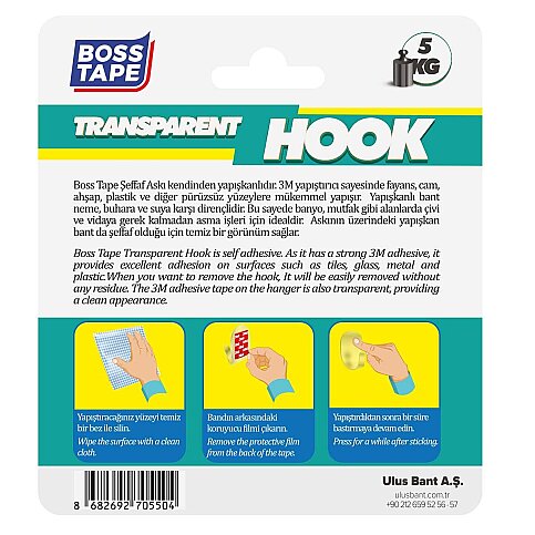BOSS TAPE 5504 PLASTİK BÜYÜK ASKI ŞEFFAF 2Lİ BLİSTER - 2