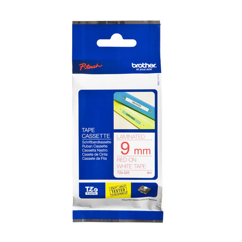 Brother 9Tze222 P-Touch Etiket Makinesi Şeridi 9Mm Beyaz-Kırmızı