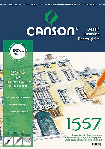 CANSON 1557 ÜSTTEN SPİRALLİ ÇİZİM BLOĞU A3 20 YAPRAK 180gr (FCNS18020A3US) - 1