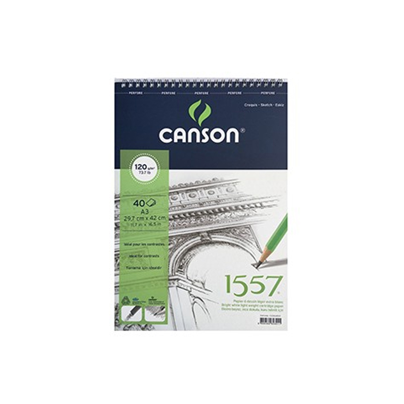 CANSON 1557 ÜSTTEN SPİRALLİ ÇİZİM BLOĞU A3 40 YAPRAK 120gr