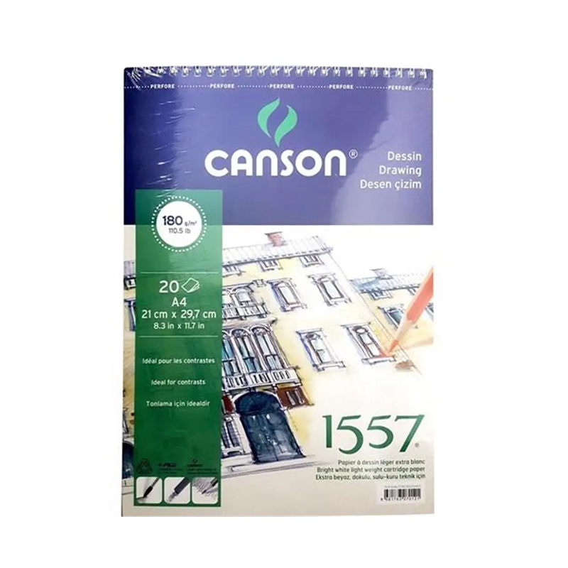 CANSON 1557 ÜSTTEN SPİRALLİ ÇİZİM BLOĞU A4 20 YAPRAK 180gr